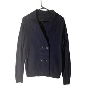 Tommy Hilfiger Blue Preppy Button Front Knit Sweater Cardigan Women SZ M